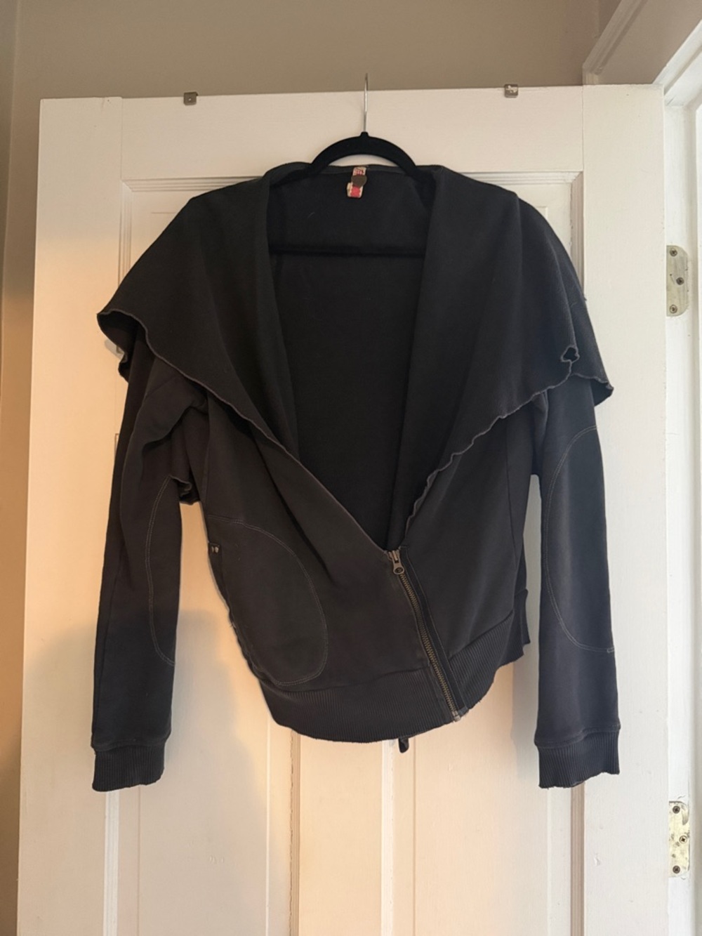 Free People Black Draped Zip Bomber Jacket